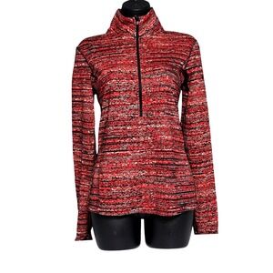 Nike Pro Dri Fit Women Red Black Gray Striped Quarter Zip Long Sleeve Top Size S